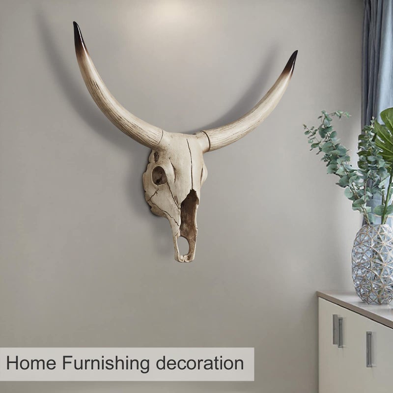 Notakia Gaobei Long Horn Cow Skull Wall Hanging Longhorn Steer Southwest Bull Skull Sculpture Resin Decoration - Image 5